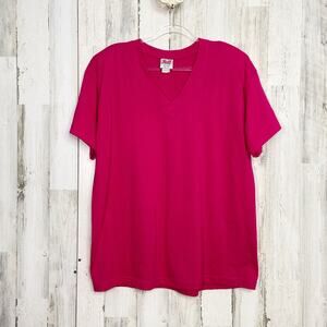 Vintage Fuchsia Short Sleeve T-Shirt Pink 80s Shoulder Pads Mom Style Tee Size L